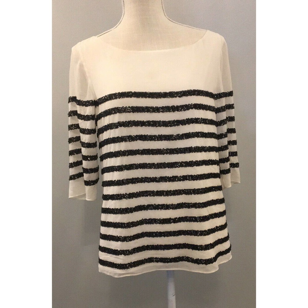 Alice + Olivia Black Sequin Stripe Blouse Top Medium